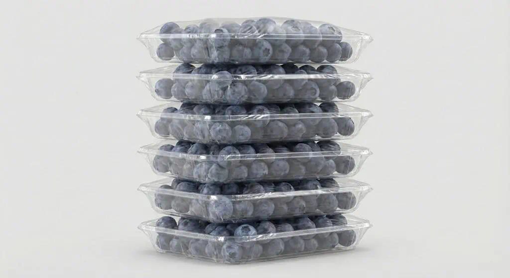 Bandejas plásticas transparentes apiladas